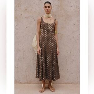 Zara Brown Polka Dot Midi Dress